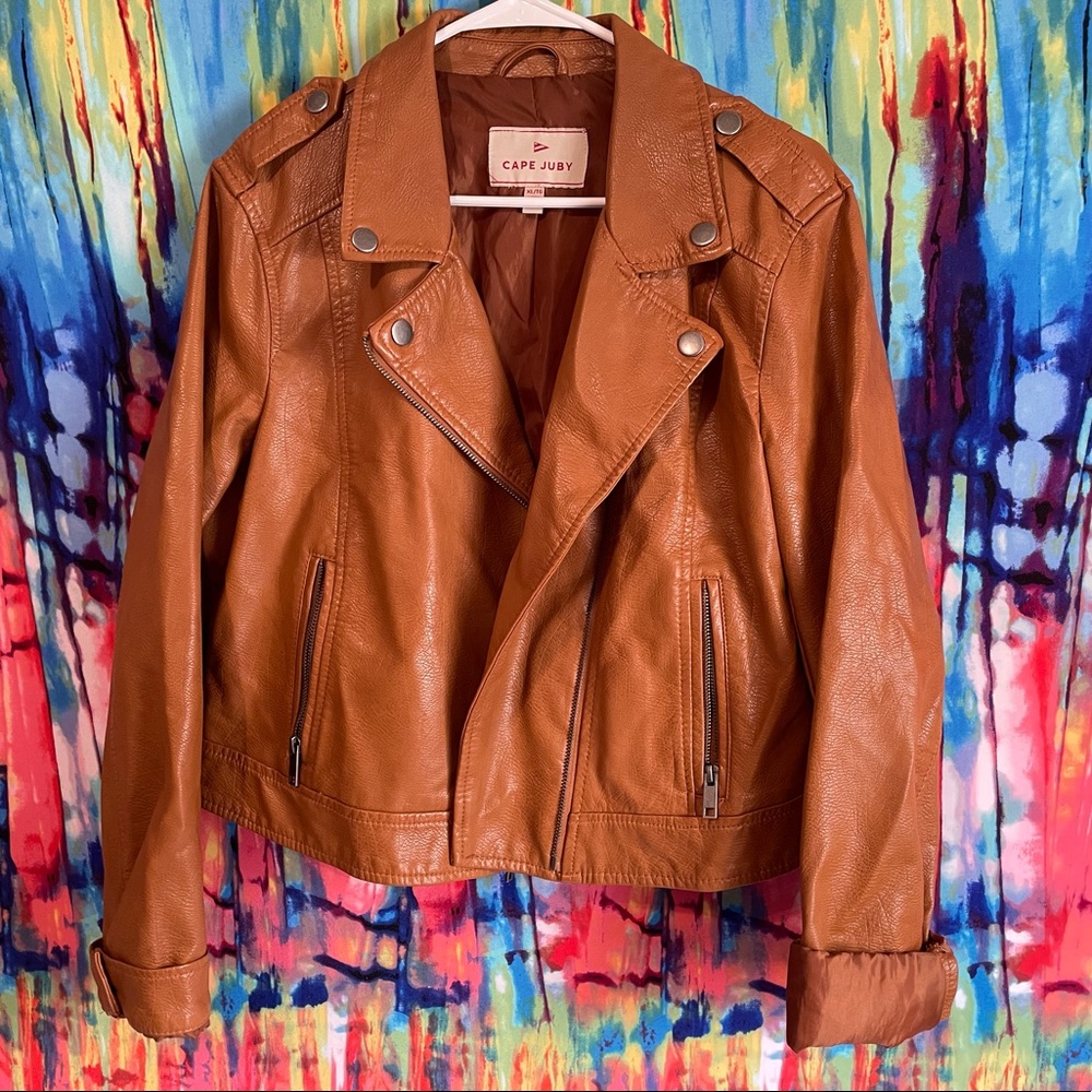 SOLD Faux Tan Leather Jacket EUC